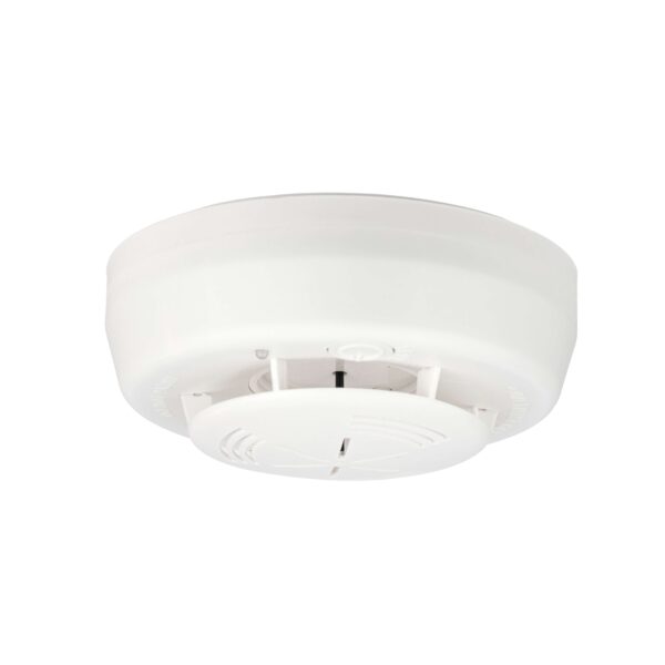 Đầu báo khói không dây FireAI FWS‑01, màu đỏ cam trắng, kết nối Zigbee với tủ trung tâm và thiết bị báo cháy khác