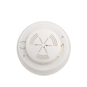 Đầu báo nhiệt không dây FireAI FWH‑01, màu đỏ cam trắng, kết nối Zigbee với tủ trung tâm và thiết bị báo cháy khác