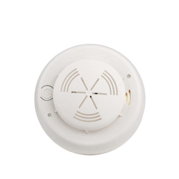 Đầu báo nhiệt không dây FireAI FWH‑01, màu đỏ cam trắng, kết nối Zigbee với tủ trung tâm và thiết bị báo cháy khác