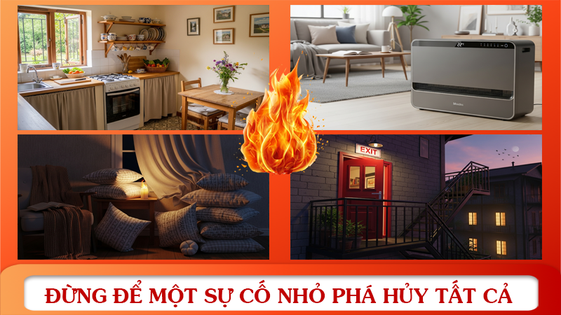 Phòng homestay với rèm và các thiết bị điện tiềm ẩn nguy cơ cháy nổ.