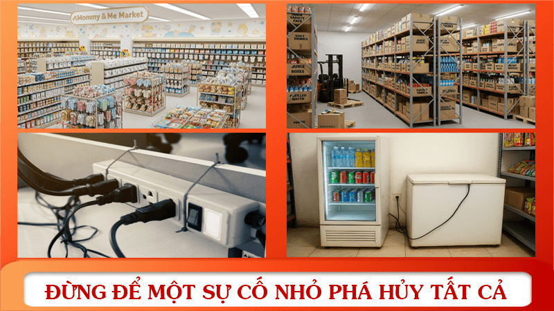 Cửa hàng tạp hóa chứa các sản phẩm dễ cháy và thiết bị điện nguy cơ cháy nổ.