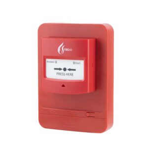 Nút nhấn báo cháy không dây FireAI FWB‑01, màu đỏ cam trắng, kết nối Zigbee với tủ trung tâm FWT-01/FWCC‑01 và thiết bị báo cháy FireAI khác