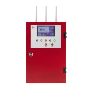Tủ trung tâm báo cháy không dây FireAI FWCC‑01, màu đỏ cam trắng, pin dự phòng 24V, quản lý hệ thống thiết bị báo cháy Zigbee