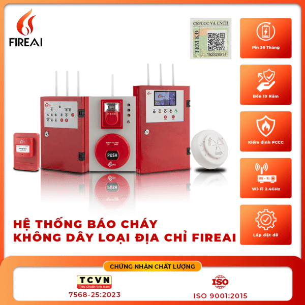 Kiểm tra tem và mã QR kiểm định thiết bị báo cháy không dây FireAI