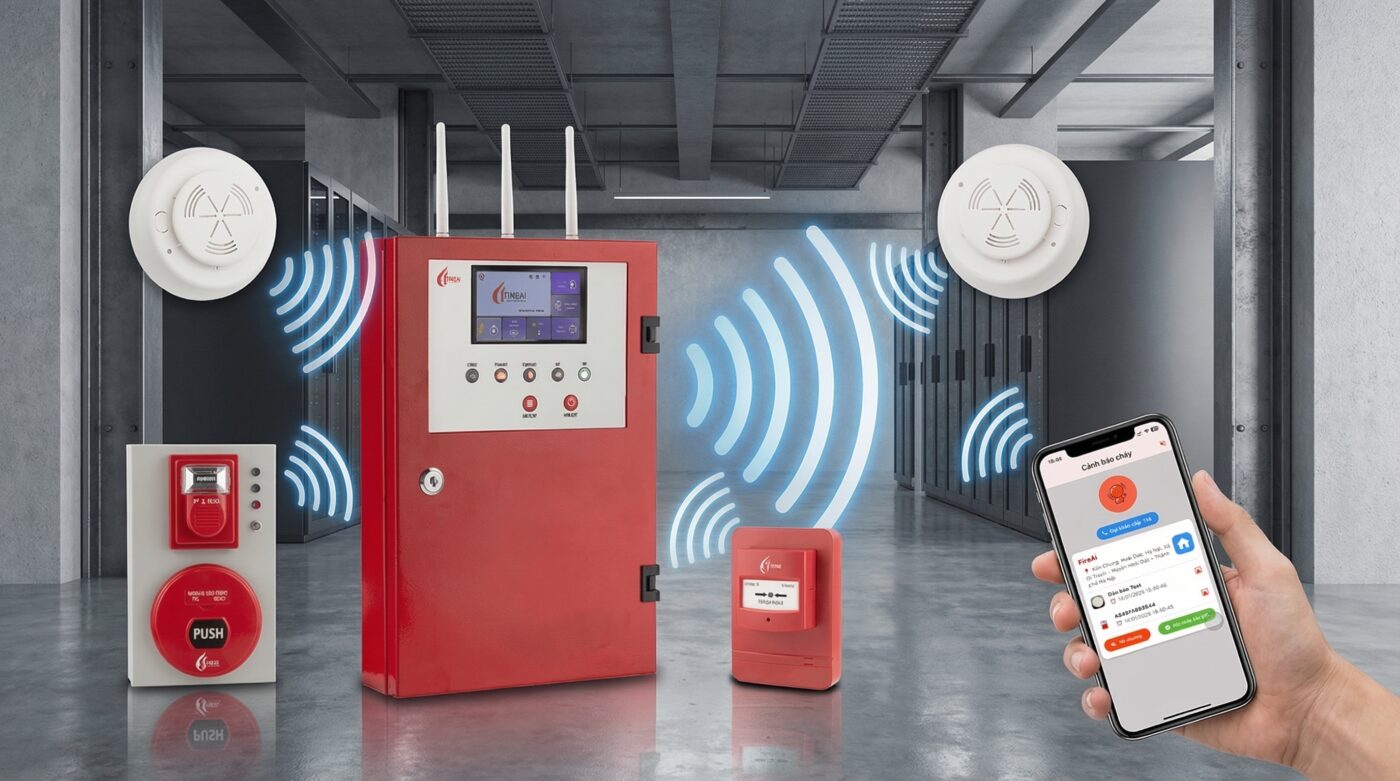 Sơ đồ hoạt động của hệ thống báo cháy không dây FireAI