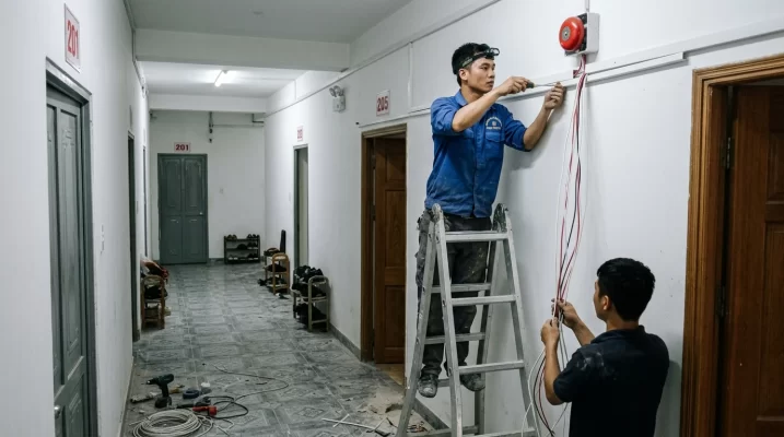 Thi công báo cháy có dây thực tế